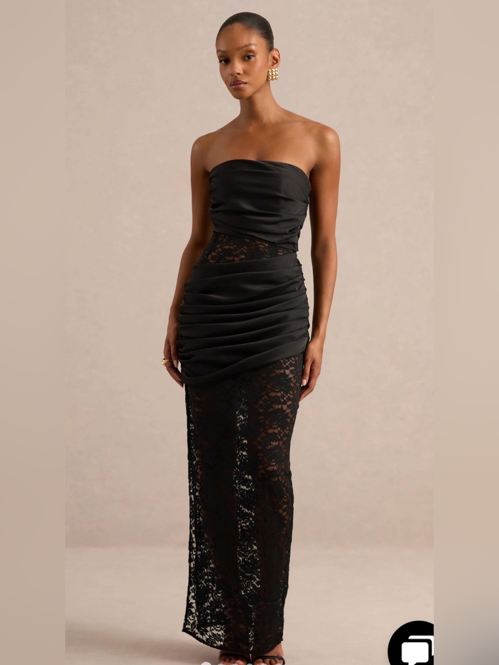 Club L London Black Lace And Satin Bandeau Maxi Dress US 2 NWT Coquette LBD